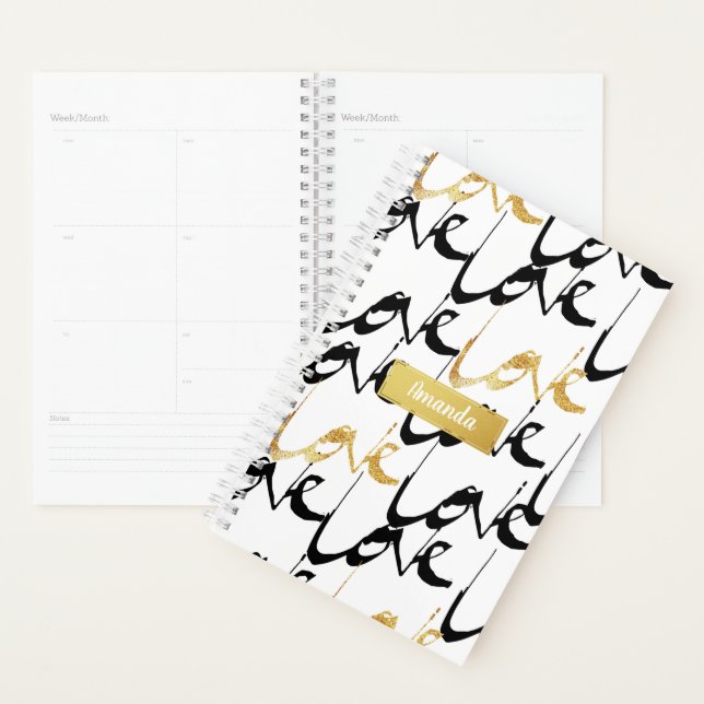 Gold & Black LOVE Pattern Calendar Planner (Display)