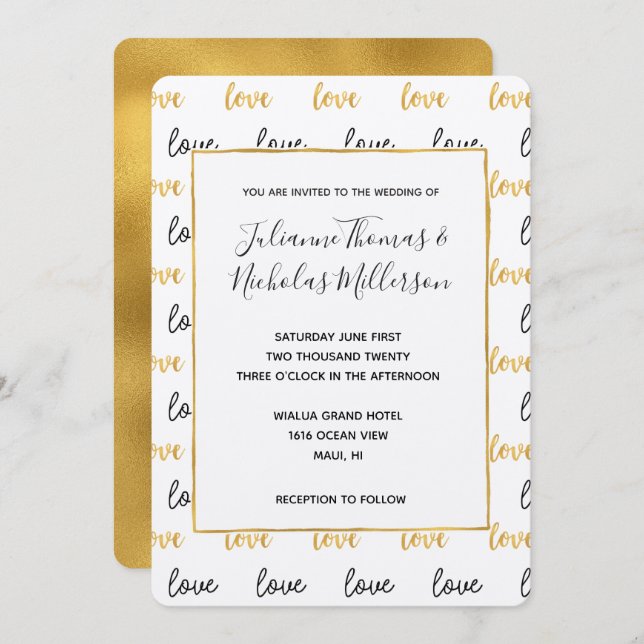 Gold Black Love Wedding Invites (Front/Back)
