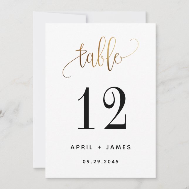 Gold Black Lovely Script Typography Table Number (Front)