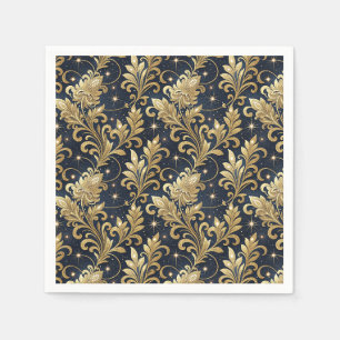 Gold & Black Luxurious Regal Damask Floral Pattern Napkin