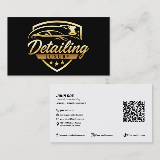 Gold & Black Luxury Auto Car Detailing Body Shop  Business Card (Front/Back)