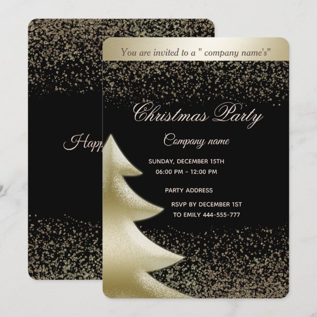 Gold/black  luxury corporate Christmas party Invitation (Front/Back)