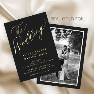 Gold black luxury elegant script photo wedding