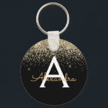 Gold Black Luxury Glitter Monogram Key Ring<br><div class="desc">Gold and Black Luxury Modern and Elegant Girly Faux Glitter and Sparkle Elegant Keychain. These Keychains can be customised to include your initial and first name and are a perfect bridal shower,  bachelorette party or birthday party favour.</div>