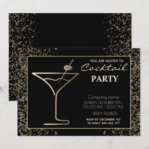Gold black luxury holiday cocktail party  invitation
