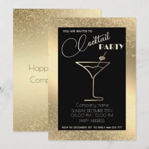 Gold black luxury holiday cocktail party  invitation