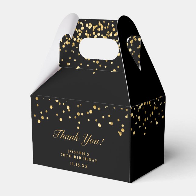 Gold & Black Luxury Thank You 70th Birthday Party Favour Box (Back Side)