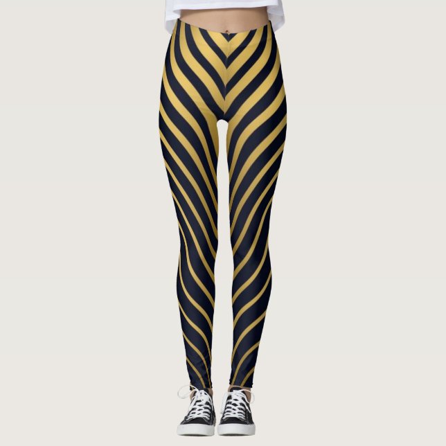 Gold & Black Luxury Wave Print Leggings (Front)