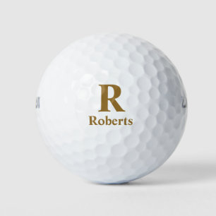 Gold/ Black M±odern Minimal Monogram Name  Golf Balls
