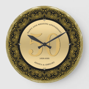 Gold & Black mandala 50 Wedding Anniversary Large Clock