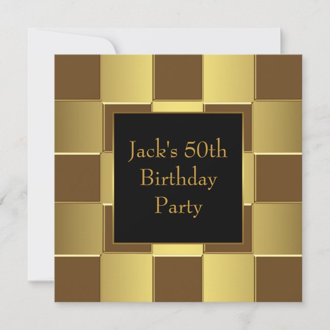 Gold Black Mans 50th Birthday Party Invitations (Front)