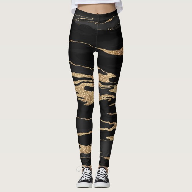 Gold Black Marble Abstract Painting Leggings (Front)