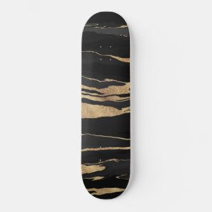 Gold Black Marble Abstract Painting Skateboard