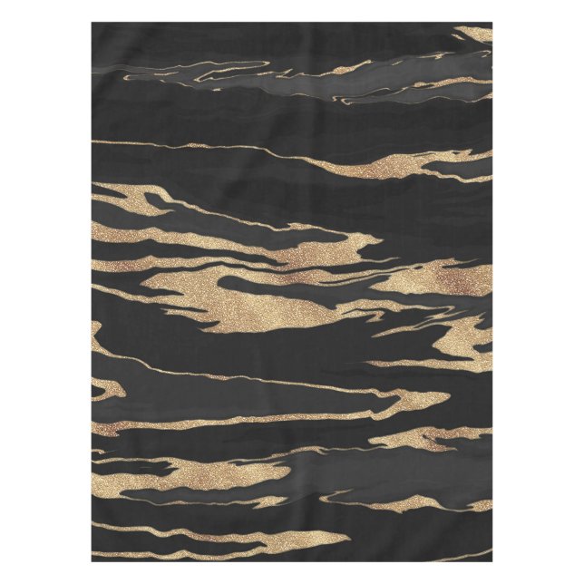 Gold Black Marble Abstract Painting Tablecloth (Front)