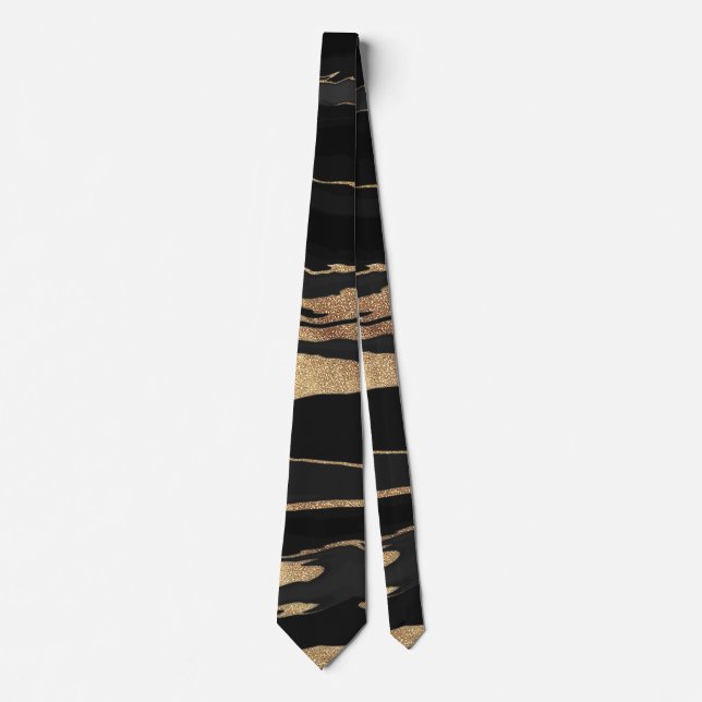Gold Black Marble Abstract Painting Tie (Front)