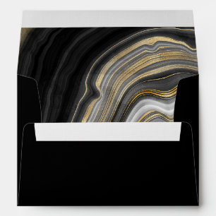 Gold Black Marble Agate Wedding Envelope