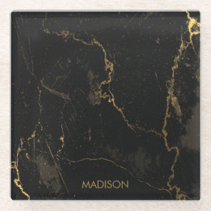 Gold Black Marble Glass Coaster
