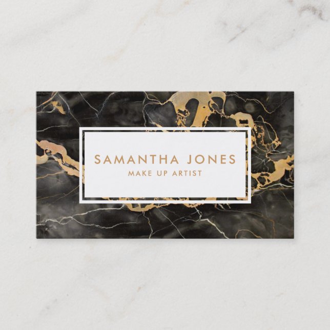 Gold Black Marble Make Up Artist Business Cards (Front)