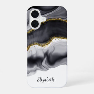 Gold Black Marble Personalise iPhone 16 Case
