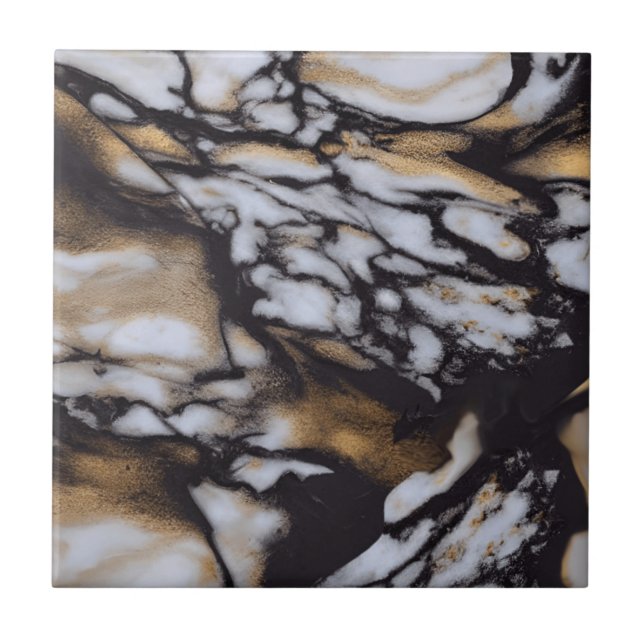 Gold Black Marble Stones Ceramic Tile (Front)