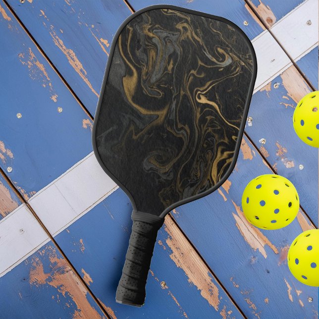 Gold Black Marble Swirl Stone  Pickleball Paddle (Creator Uploaded)