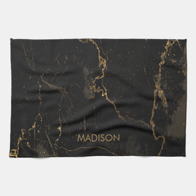 Gold Black Marble Tea Towel (Horizontal)