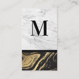 Gold Black Marble White Marble Engraved Monogram Business Card