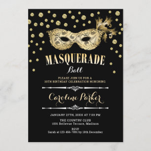 Gold Black Masquerade Ball Birthday Party Invitation