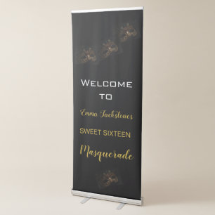 Gold Black Masquerade Elegant Birthday Welcome Retractable Banner