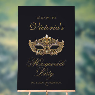 Gold Black Masquerade Party Birthday  Acrylic Sign