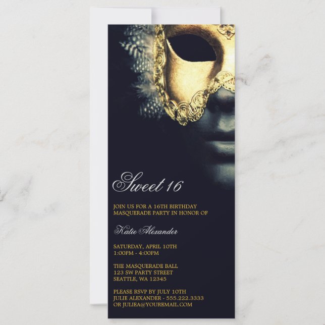 Gold Black Masquerade Sweet 16 Birthday Invitation (Front)