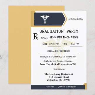 Gold Black Medical Prescription Pad Graduation Invitation