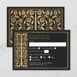 Gold Black Medieval Sword Wedding RSVP Card