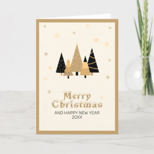 Gold Black Merry Christmas Greeting Holiday Card