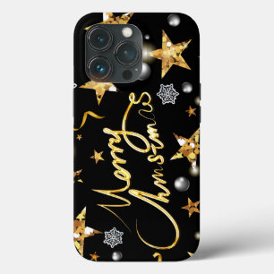 Gold Black Metallic Luxury Fashion Merry Xmas iPhone 13 Pro Case