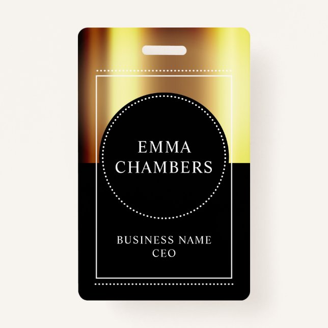 Gold Black Metallic Name Business Title Badge ID Badge (Front)