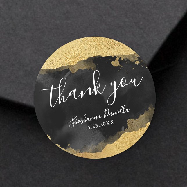 Gold Black Mitzvah Thank You Classic Round Sticker (Gold Black Mitzvah Thank You Classic Round Sticker )