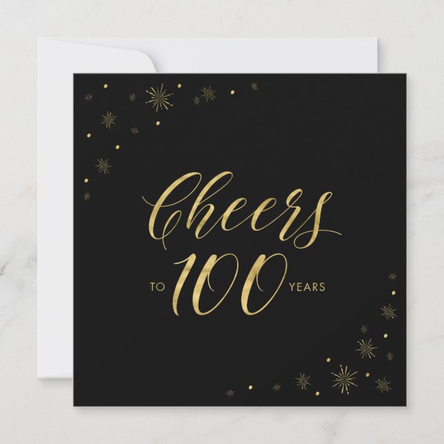 Gold & Black | Modern 100th Birthday Party Square Invitation (Front)