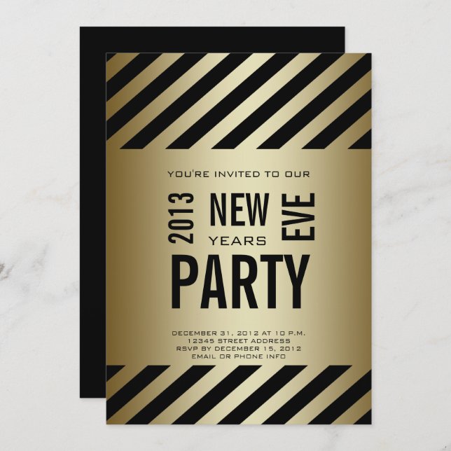 Gold Black Modern 2013 New Years Party Invitation (Front/Back)