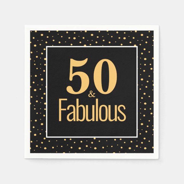 Gold Black Modern 50 & Fabulous Birthday Party Napkin (Front)