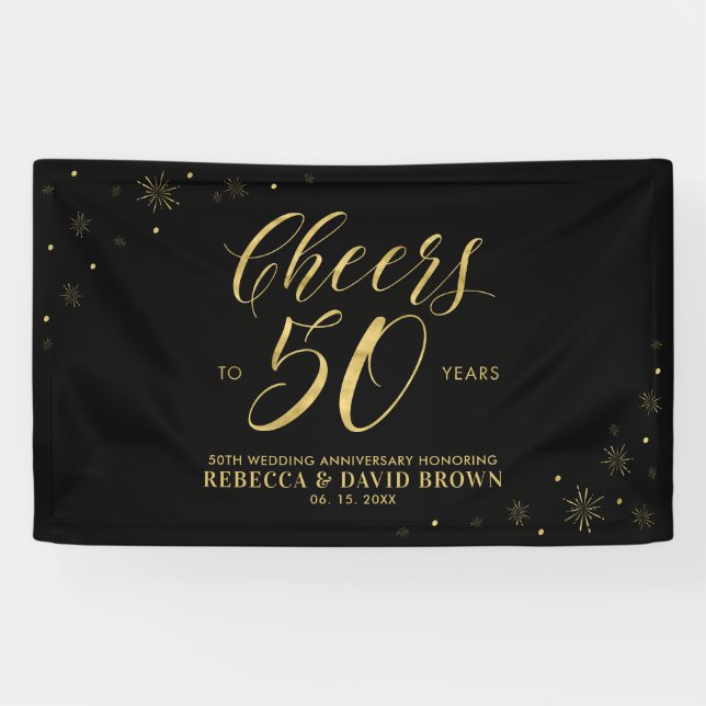 Gold & Black Modern 50th Wedding Anniversary Banner (Horizontal)
