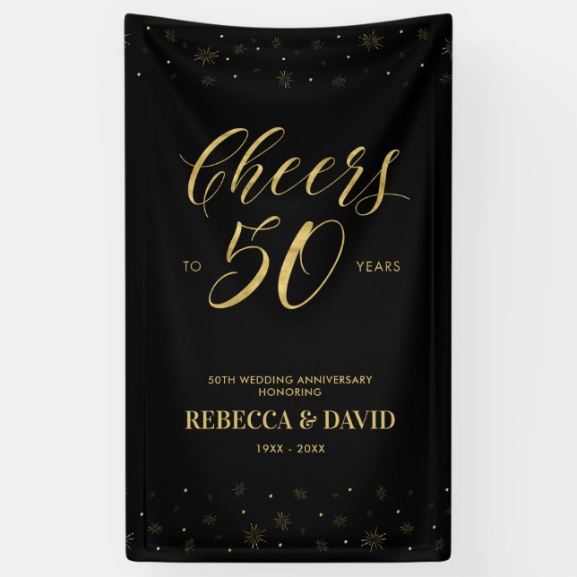 Gold & Black Modern 50th Wedding Anniversary Banner (Vertical)