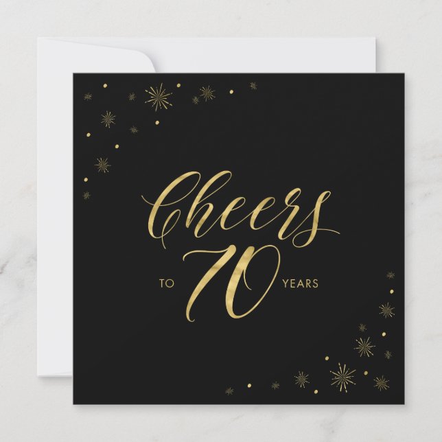 Gold & Black | Modern 70th Birthday Party Square Invitation (Front)