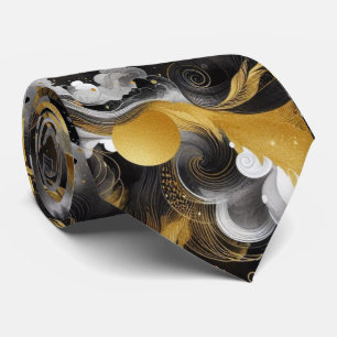 Gold Black Modern Abstract Men's Neck Tie