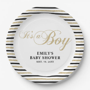 Gold & Black   Modern Baby Shower Party Plate