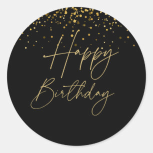 Gold & Black Modern Birthday  Classic Round Sticker