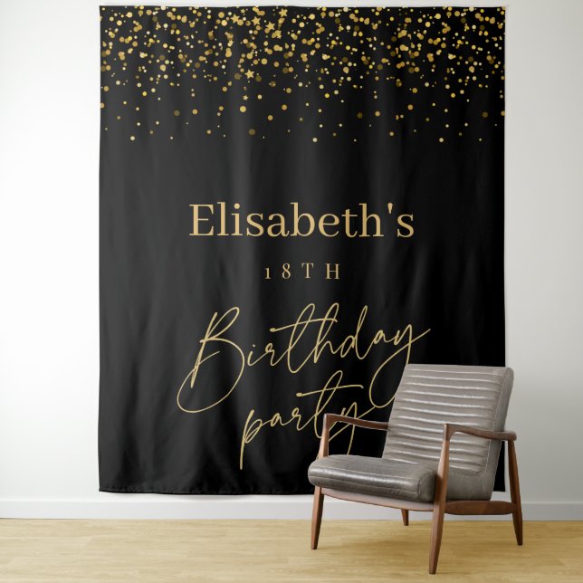 Gold & Black Modern Birthday Party  Tapestry (In Situ)