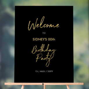 Gold & Black Modern Birthday Party Welcome Acrylic Sign
