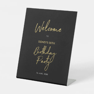 Gold & Black Modern Birthday Party Welcome Pedestal Sign