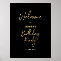 Gold & Black Modern Birthday Party Welcome